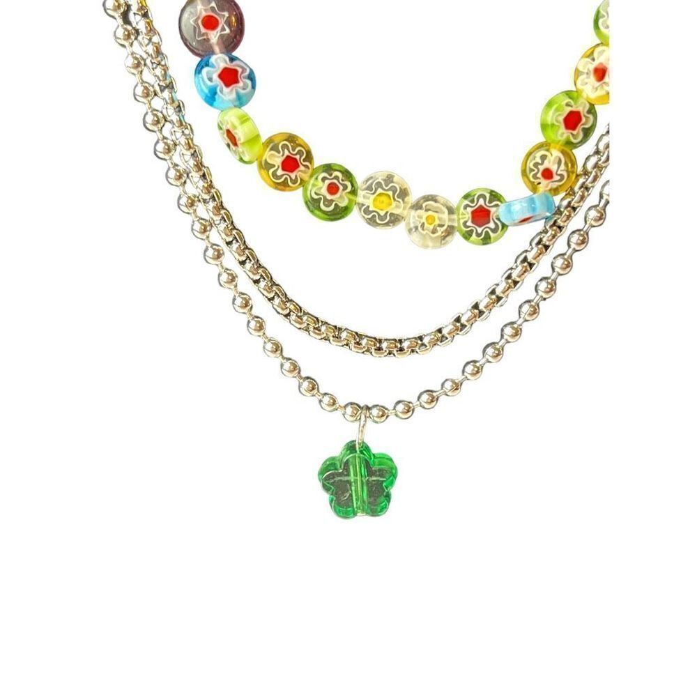 INC INTERNATIONAL CONCEPTS Silver-Tone Multicolor Flower Beaded Layered Pendant
